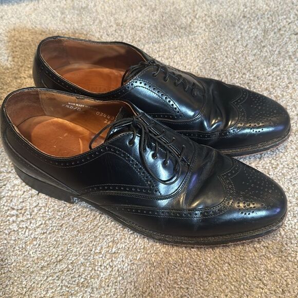 Vintage Men’s Bostonian Black Wing Tip Formal Dress Shoes Size 7.5 Made in USA - Picture 3 of 14